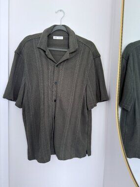 ZARA - Mens - Textured Camp Shirt - L - Khaki*